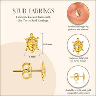 14K Yellow Gold Sea Turtle Ocean Stud Earrings