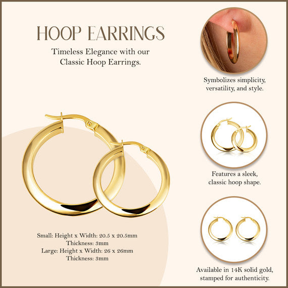 14K Yellow Gold Classic Hoop Earrings (Available in Small/Large)
