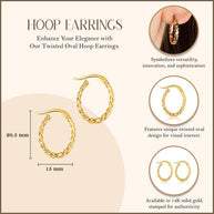 14K Yellow Gold Twisted Oval Hoop Earrings