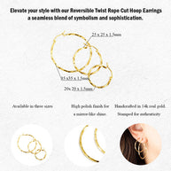 14K Yellow Gold Diamond Cut Twist Hoop Earrings (Available in Small/Medium/Large)