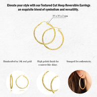 14K Yellow Gold Diamond Cut Hoop Textured Earrings
