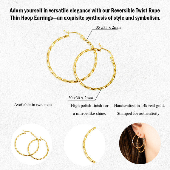 14K Yellow Gold Diamond Cut Tube Twist Hoop Earrings