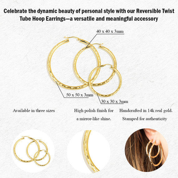 14K Yellow Gold Diamond Cut Striped Hoop Earrings