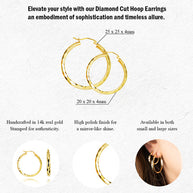 14K Yellow Gold Diamond Cut Hoop Earrings