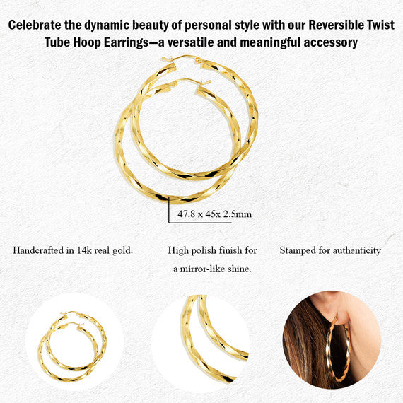 14K Yellow Gold Diamond Cut Twist Hoop Earrings