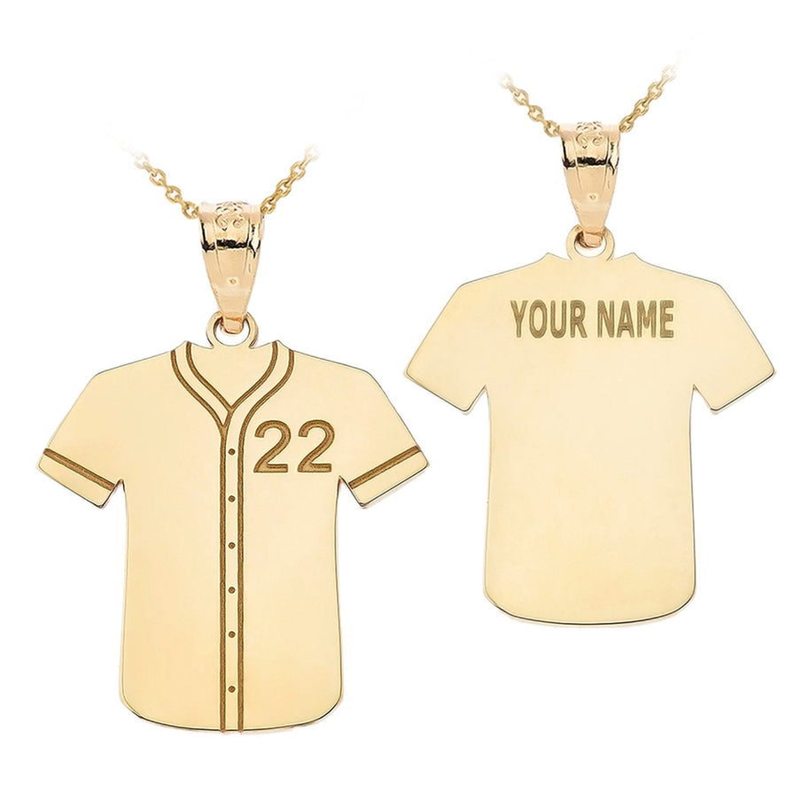 Gold Engravable Baseball/Softball Jersey Number Sports Pendant Necklace (Available in Yellow/Rose/White Gold)