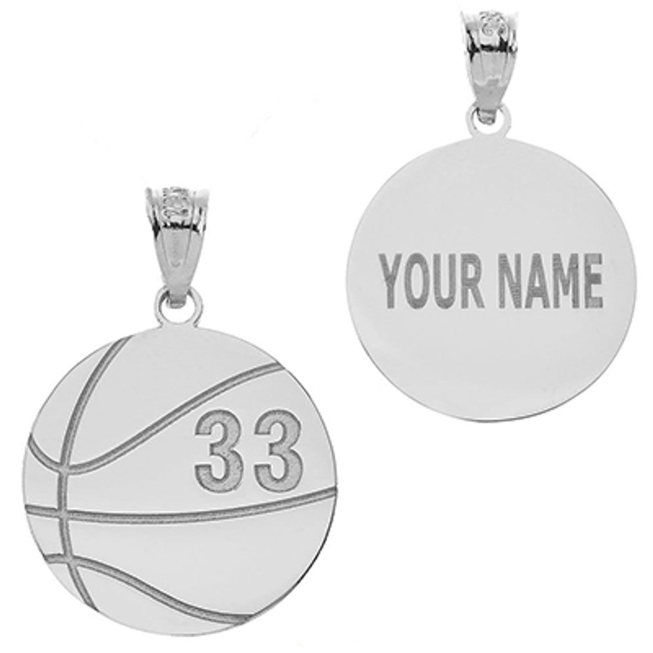 Personalized Engravable Silver Basketball Charm Necklace With Your Number And Name