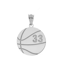 Personalized Engravable Silver Basketball Charm Necklace With Your Number And Name