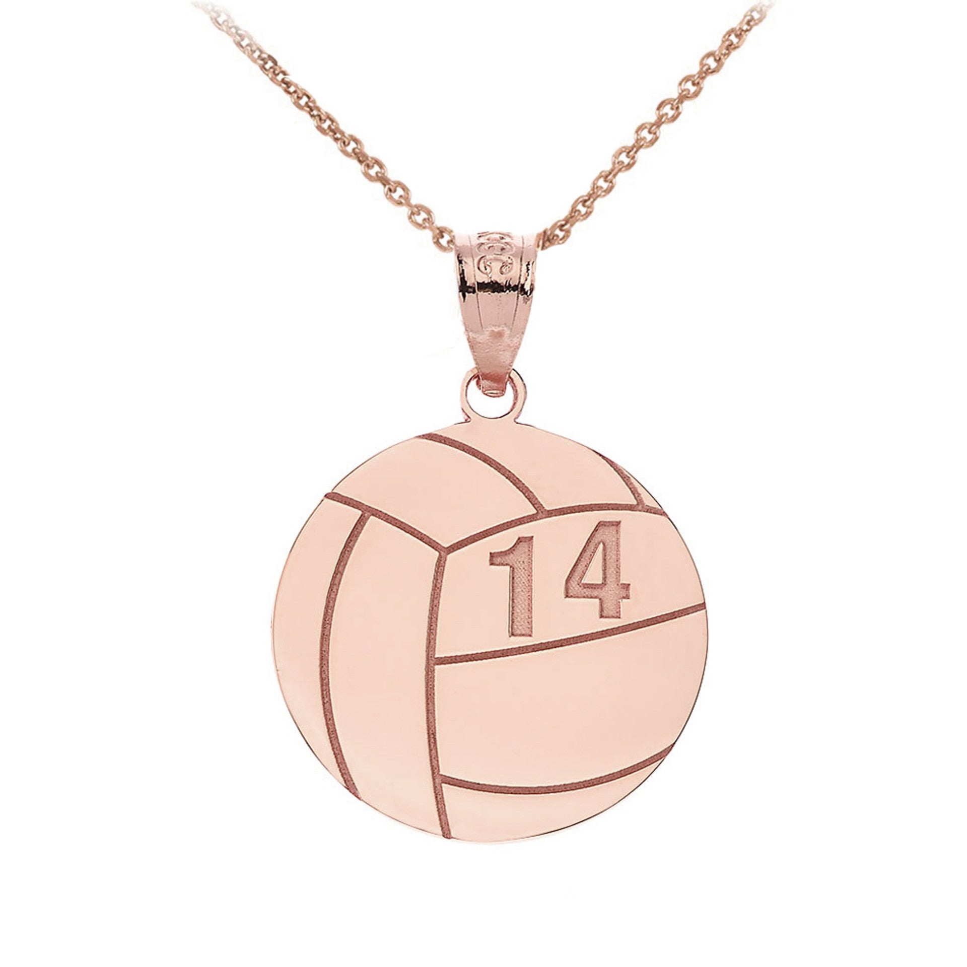 Gold Custom Engravable Volleyball Sports Pendant Necklace (Available in Yellow/Rose/White Gold)