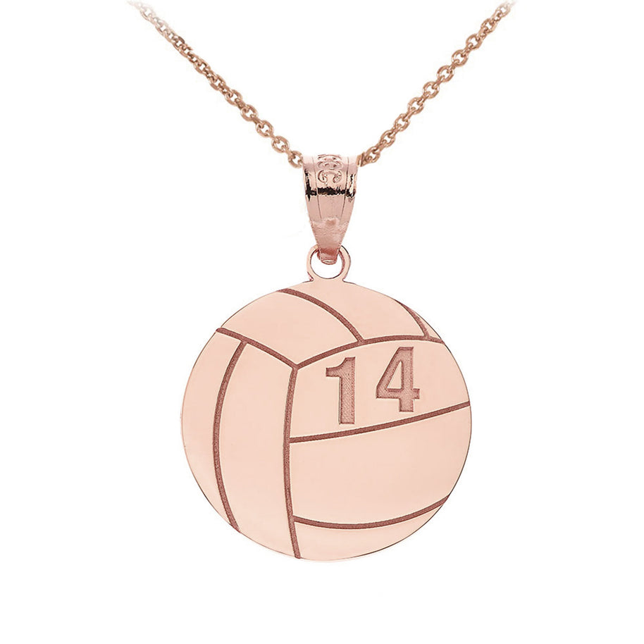 Gold Custom Engravable Volleyball Sports Pendant Necklace (Available in Yellow/Rose/White Gold)