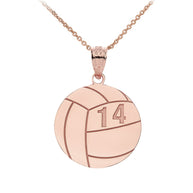 Gold Custom Engravable Volleyball Sports Pendant Necklace (Available in Yellow/Rose/White Gold)