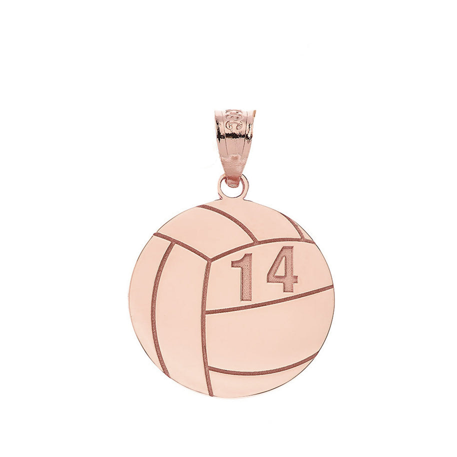 Gold Custom Engravable Volleyball Sports Pendant Necklace (Available in Yellow/Rose/White Gold)
