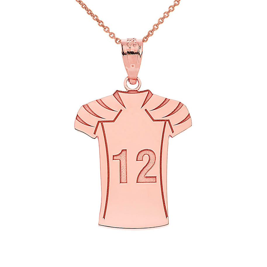 Gold Custom Engravable Name & Number Football Jersey Sports Pendant Necklace (Available in Yellow/Rose/White Gold)
