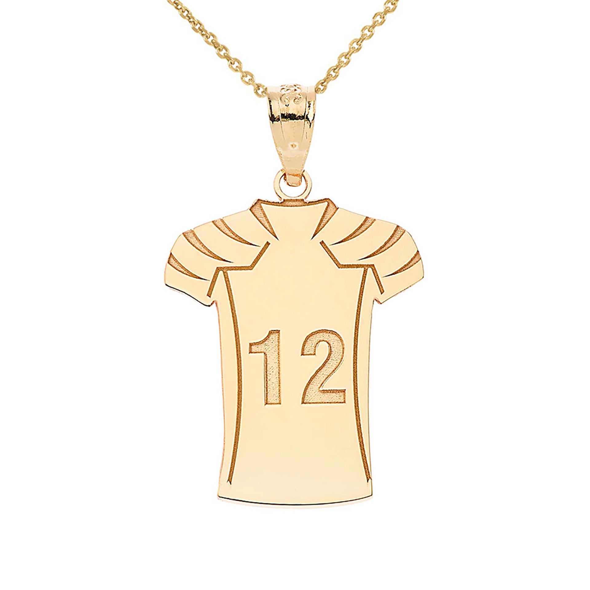 Gold Custom Engravable Name & Number Football Jersey Sports Pendant Necklace (Available in Yellow/Rose/White Gold)