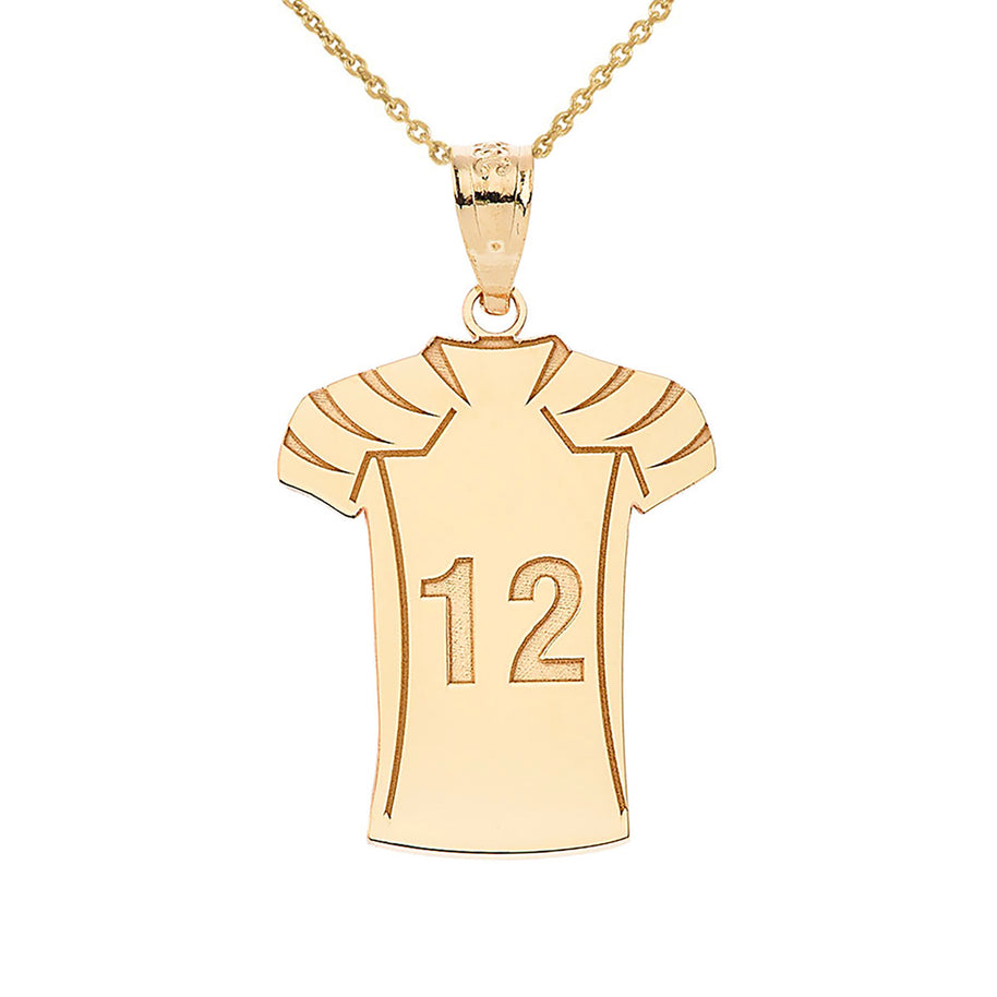 Gold Custom Engravable Name & Number Football Jersey Sports Pendant Necklace (Available in Yellow/Rose/White Gold)
