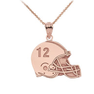 Gold Personalized Football Helmet Engravable Name & Number Sports Pendant Necklace (Available in Yellow/Rose/White)