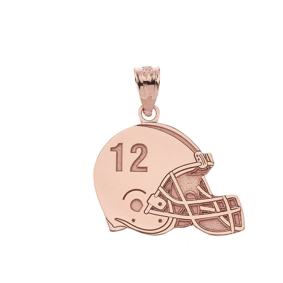 Gold Personalized Football Helmet Engravable Name & Number Sports Pendant Necklace (Available in Yellow/Rose/White)