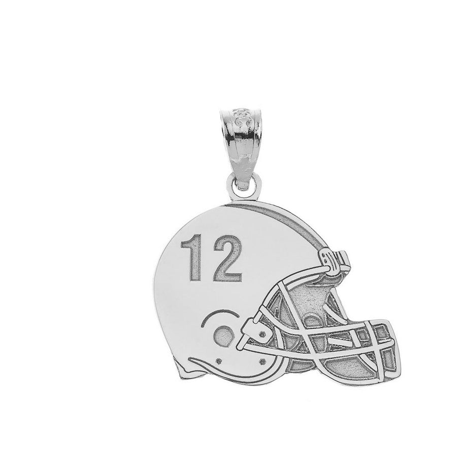 .925 Sterling Silver Personalized Football Helmet Engravable Name & Number Sports Pendant Necklace