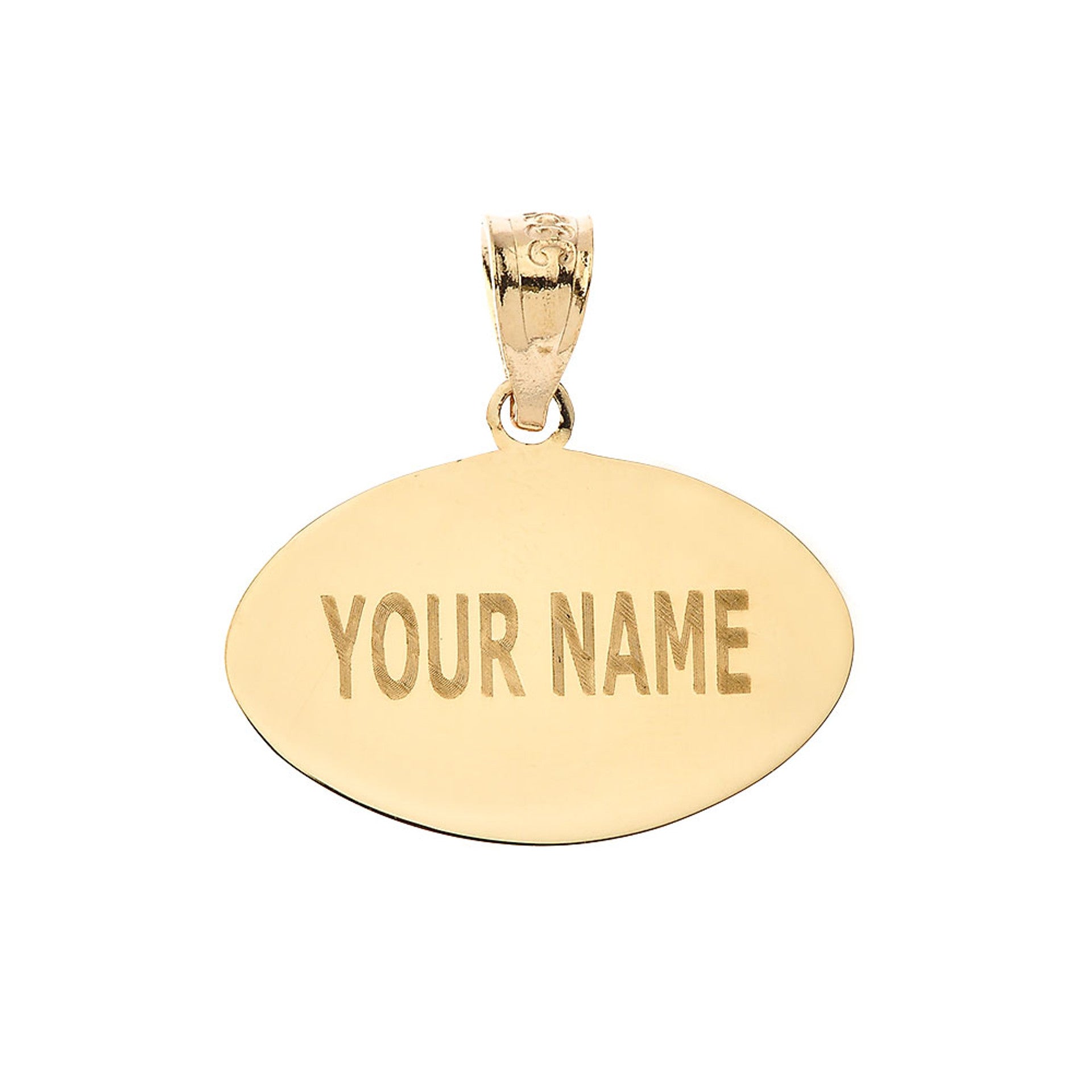 Gold Football Engravable Name & Number Sports Pendant Necklace (Available in Yellow/Rose/White Gold)