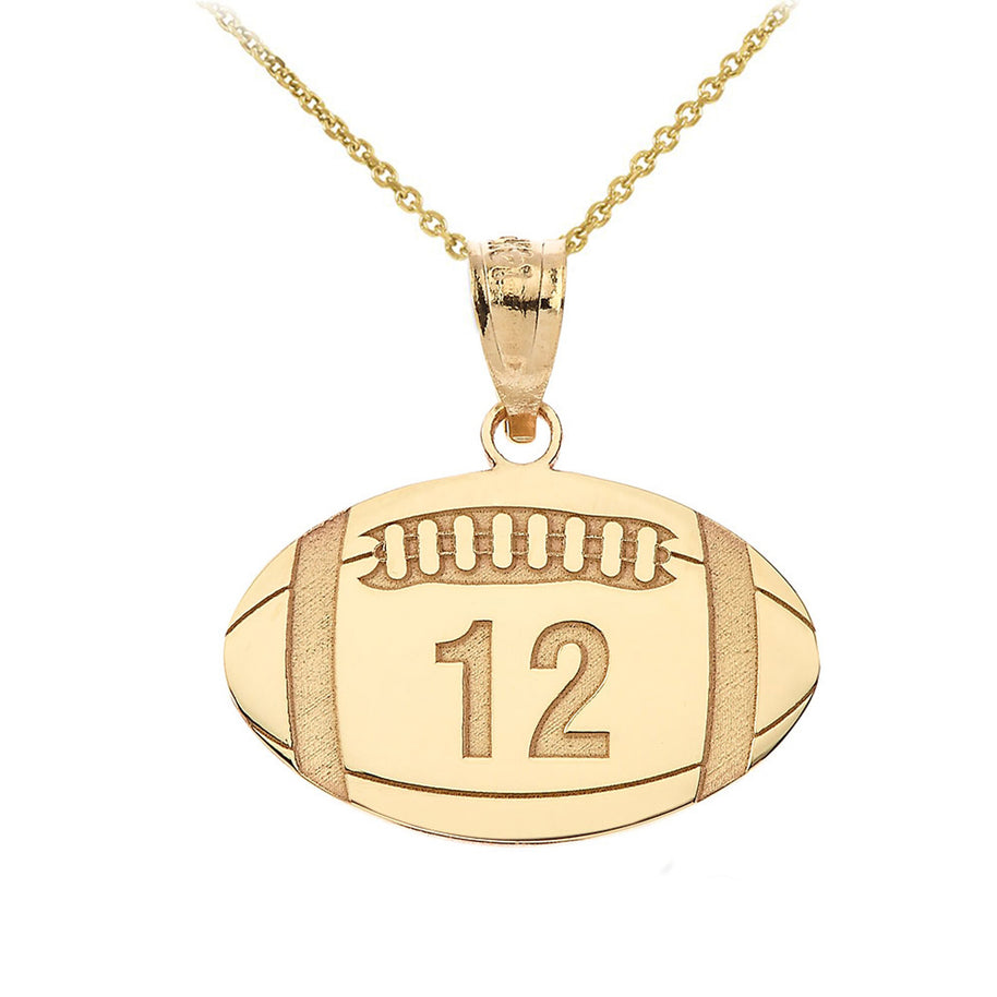 Gold Football Engravable Name & Number Sports Pendant Necklace (Available in Yellow/Rose/White Gold)