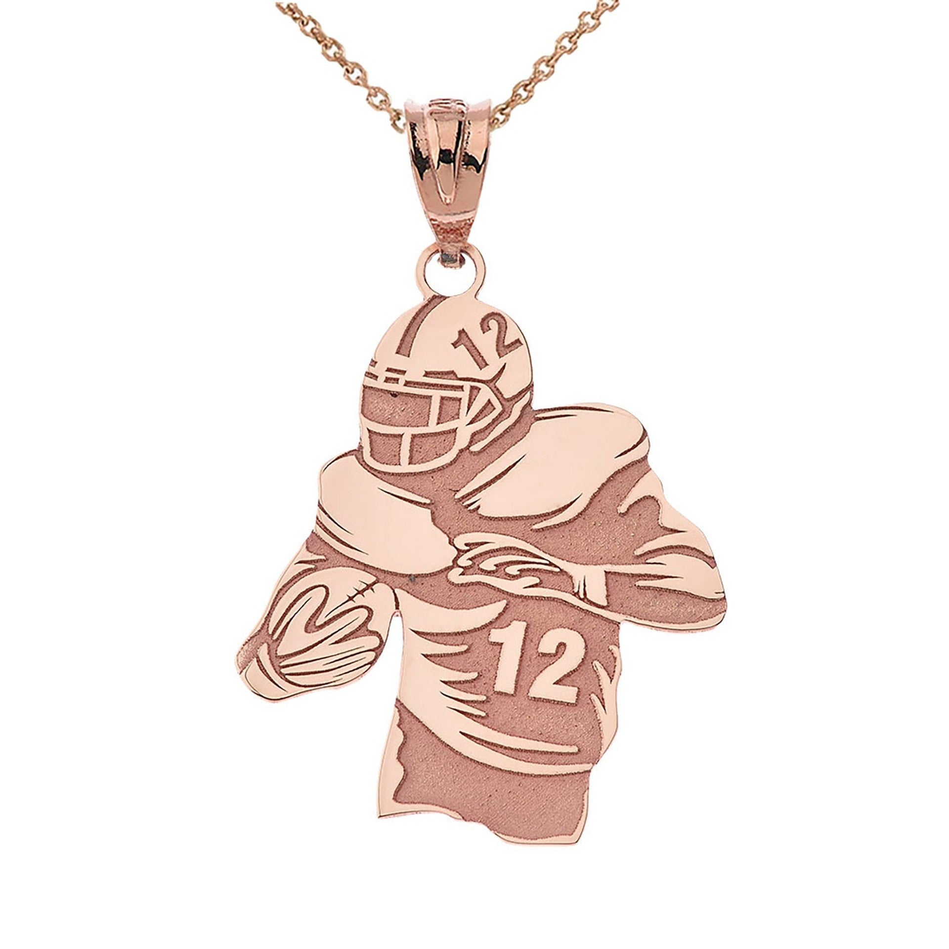 Gold Personalized Football Player Engravable Name & Number Sports Pendant Necklace (Yellow/Rose/White)