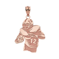 Gold Personalized Football Player Engravable Name & Number Sports Pendant Necklace (Yellow/Rose/White)