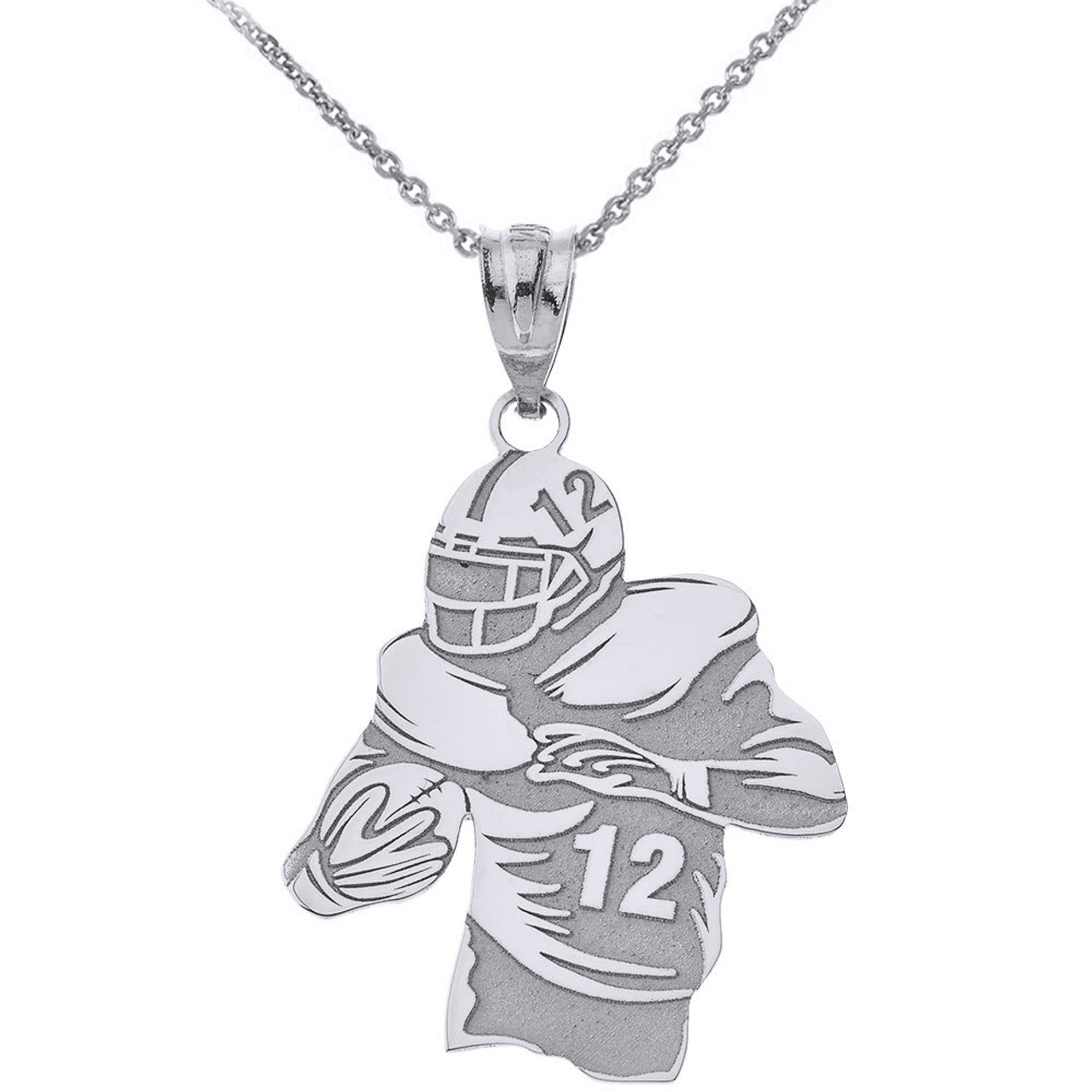 .925 Sterling Silver Football Player Engravable Name & Number Sports Pendant Necklace