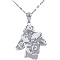.925 Sterling Silver Football Player Engravable Name & Number Sports Pendant Necklace
