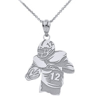 Gold Personalized Football Player Engravable Name & Number Sports Pendant Necklace (Yellow/Rose/White)