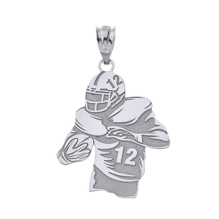 .925 Sterling Silver Football Player Engravable Name & Number Sports Pendant Necklace