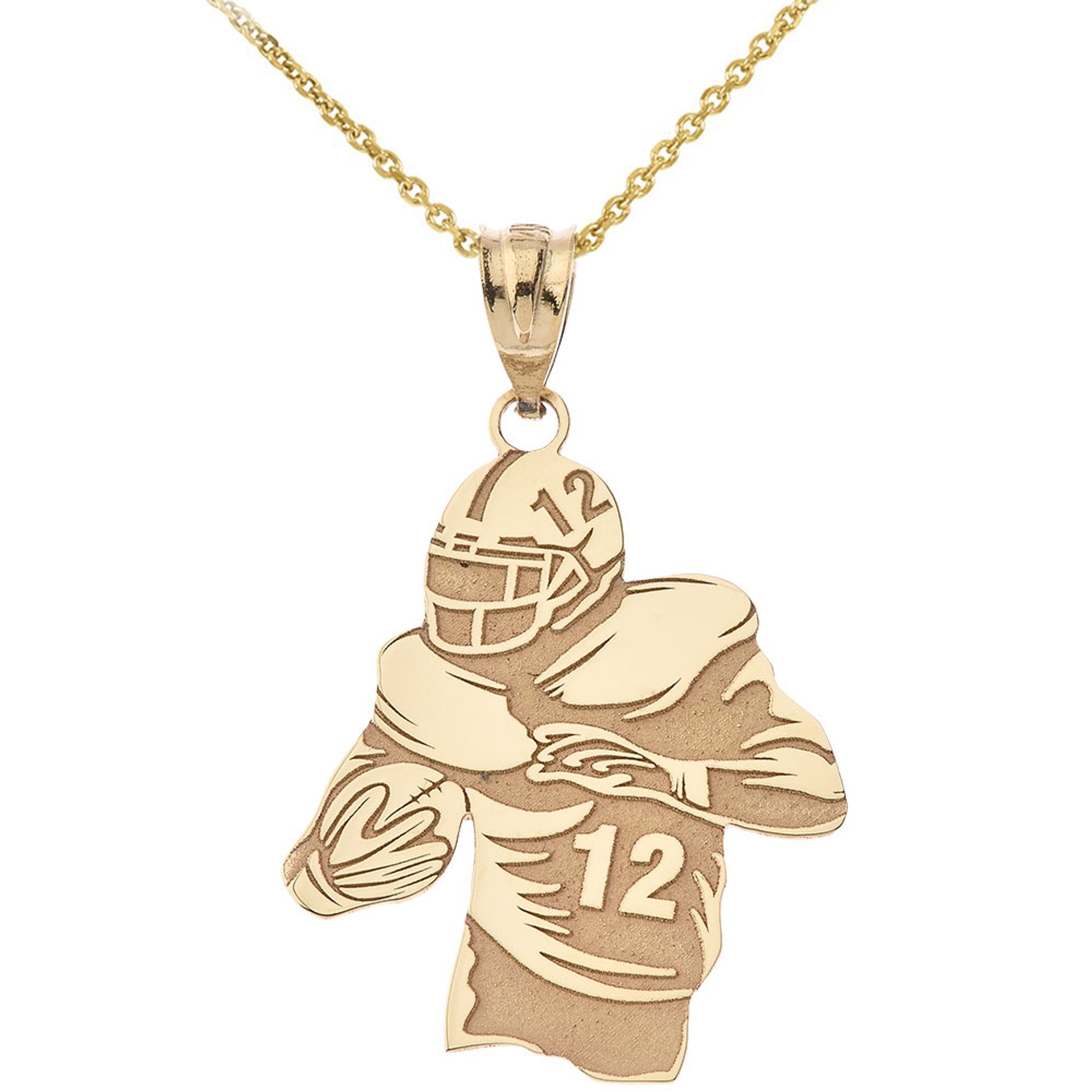 Gold Personalized Football Player Engravable Name & Number Sports Pendant Necklace (Yellow/Rose/White)