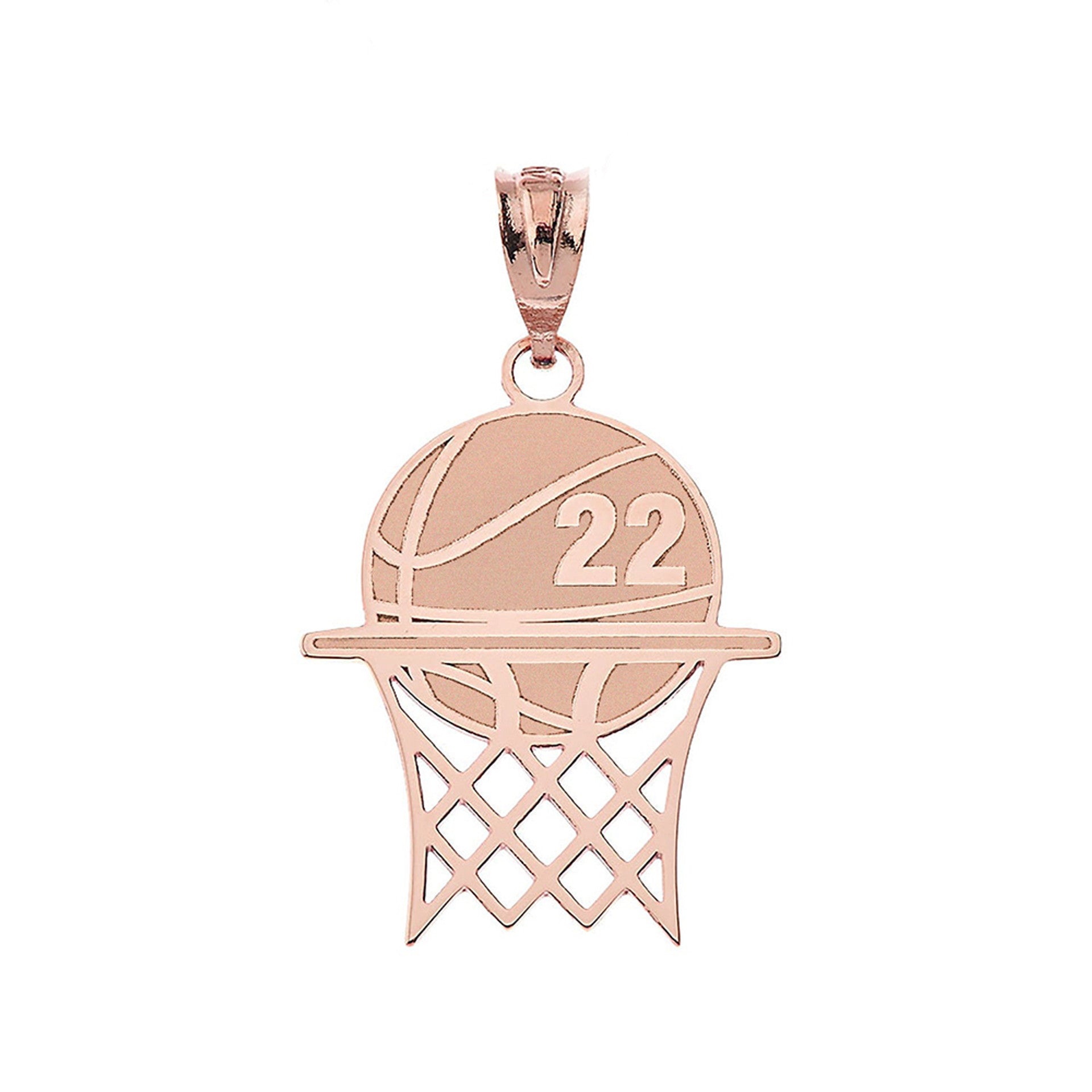 Gold Personalized Basketball Hoop Engravable Name & Number Sports Pendant Necklace (Yellow/Rose/White)
