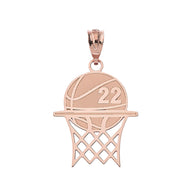 Gold Personalized Basketball Hoop Engravable Name & Number Sports Pendant Necklace (Yellow/Rose/White)