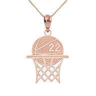 Gold Personalized Basketball Hoop Engravable Name & Number Sports Pendant Necklace (Yellow/Rose/White)