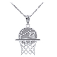 .925 Sterling Silver Personalized Basketball Hoop Engravable Name & Number Sports Pendant Necklace