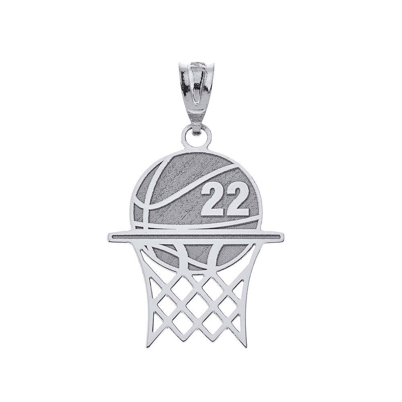 .925 Sterling Silver Personalized Basketball Hoop Engravable Name & Number Sports Pendant Necklace