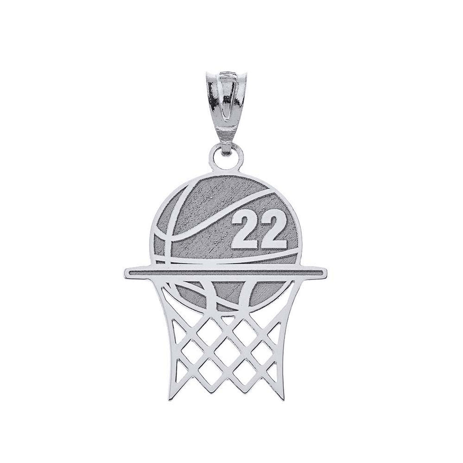 .925 Sterling Silver Personalized Basketball Hoop Engravable Name & Number Sports Pendant Necklace