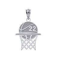 .925 Sterling Silver Personalized Basketball Hoop Engravable Name & Number Sports Pendant Necklace