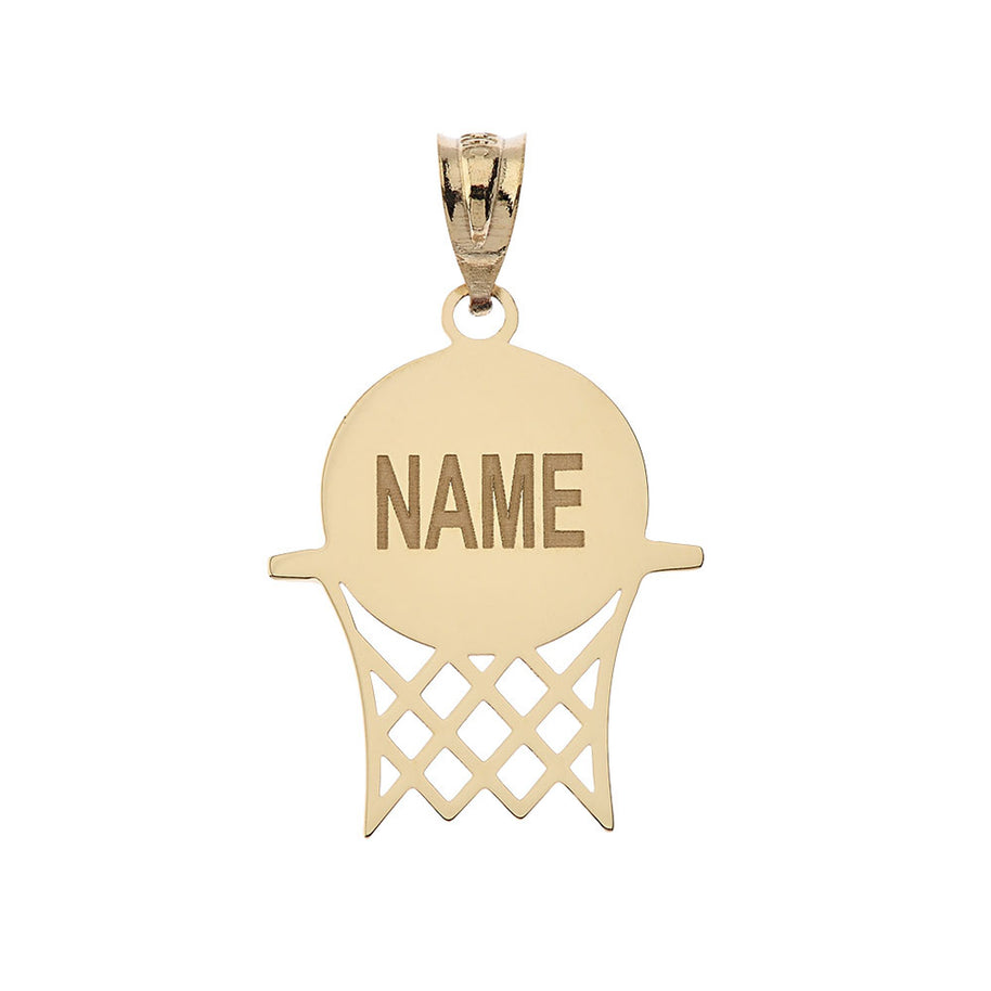 Gold Personalized Basketball Hoop Engravable Name & Number Sports Pendant Necklace (Yellow/Rose/White)
