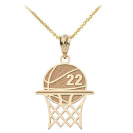 Gold Personalized Basketball Hoop Engravable Name & Number Sports Pendant Necklace (Yellow/Rose/White)