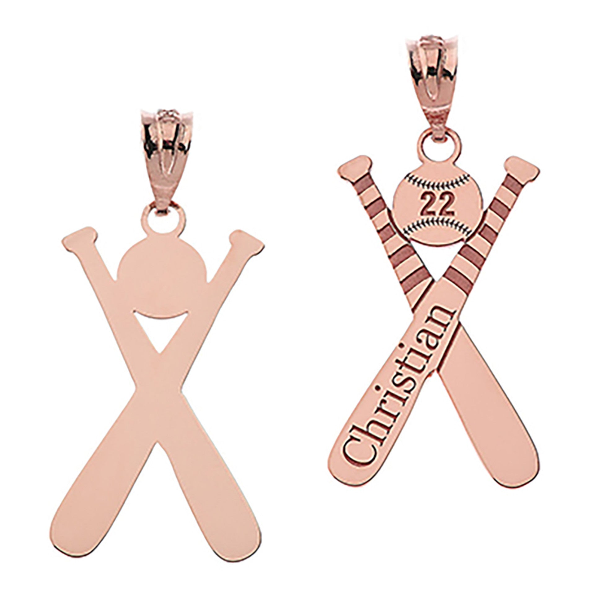 Personalized Engravable Gold Baseball Bat Charm Necklace With Your Number And Name(Yellow/Rose/White)