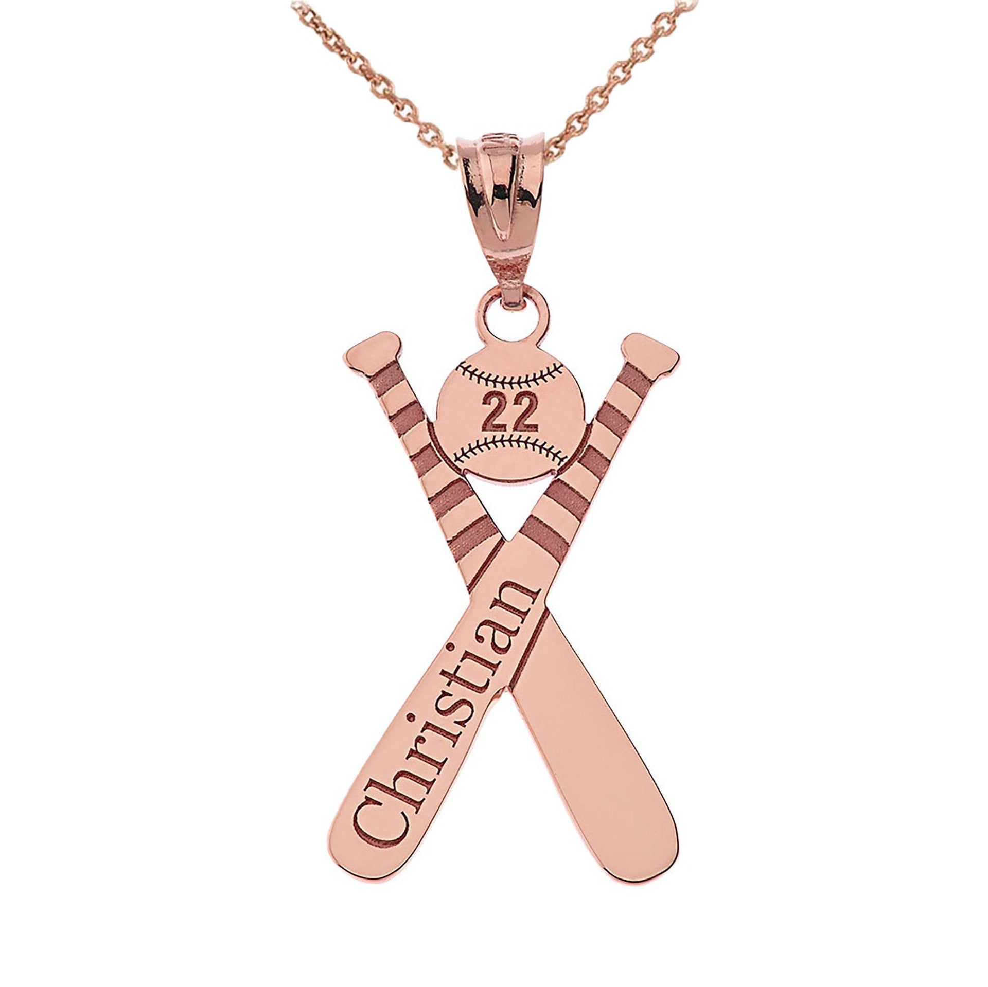 Personalized Engravable Gold Baseball Bat Charm Necklace With Your Number And Name(Yellow/Rose/White)