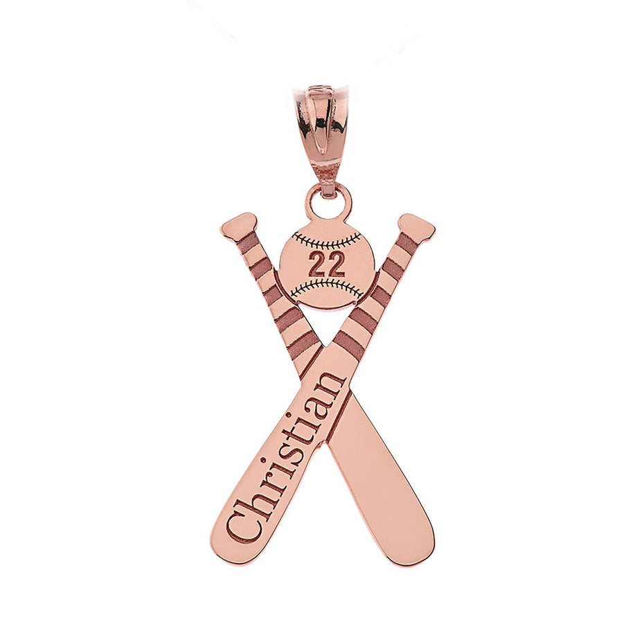 Personalized Engravable Gold Baseball Bat Charm Necklace With Your Number And Name(Yellow/Rose/White)