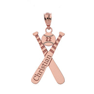 Personalized Engravable Gold Baseball Bat Charm Necklace With Your Number And Name(Yellow/Rose/White)