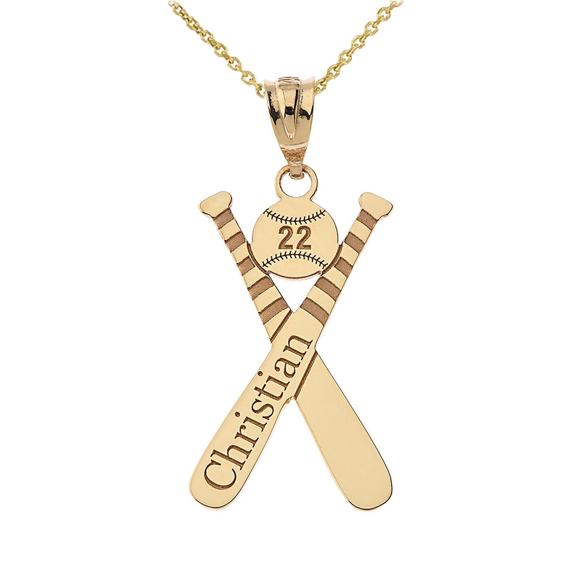 Personalized Engravable Gold Baseball Bat Charm Necklace With Your Number And Name(Yellow/Rose/White)