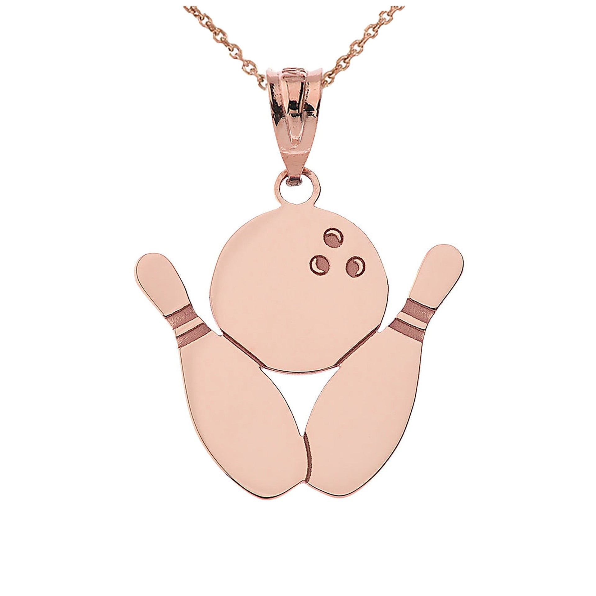 Personalized Engravable Gold Bowling Pins and Ball Charm Necklace With Your Name(Available in Yellow/Rose/White)