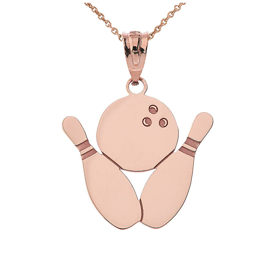 Personalized Engravable Gold Bowling Pins and Ball Charm Necklace With Your Name(Available in Yellow/Rose/White)