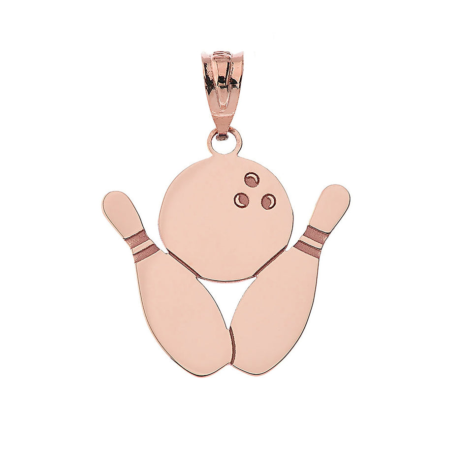 Personalized Engravable Gold Bowling Pins and Ball Charm Necklace With Your Name(Available in Yellow/Rose/White)