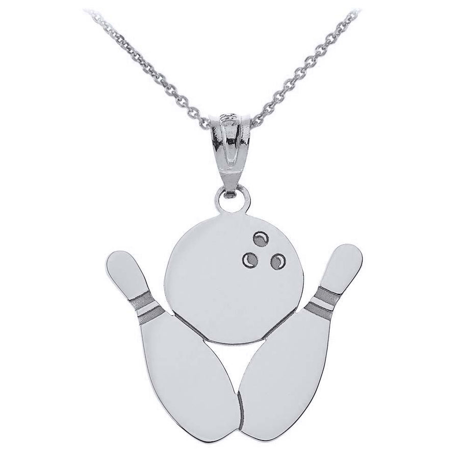 Personalized Engravable Gold Bowling Pins and Ball Charm Necklace With Your Name(Available in Yellow/Rose/White)