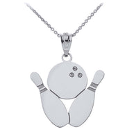 Personalized Engravable Gold Bowling Pins and Ball Charm Necklace With Your Name(Available in Yellow/Rose/White)
